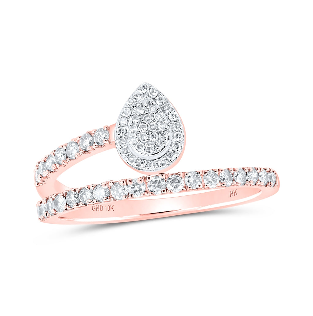 10K Rose Gold Womens Round Diamond Teardrop Band Ring 3/8 Cttw, Womens Size: 5-10