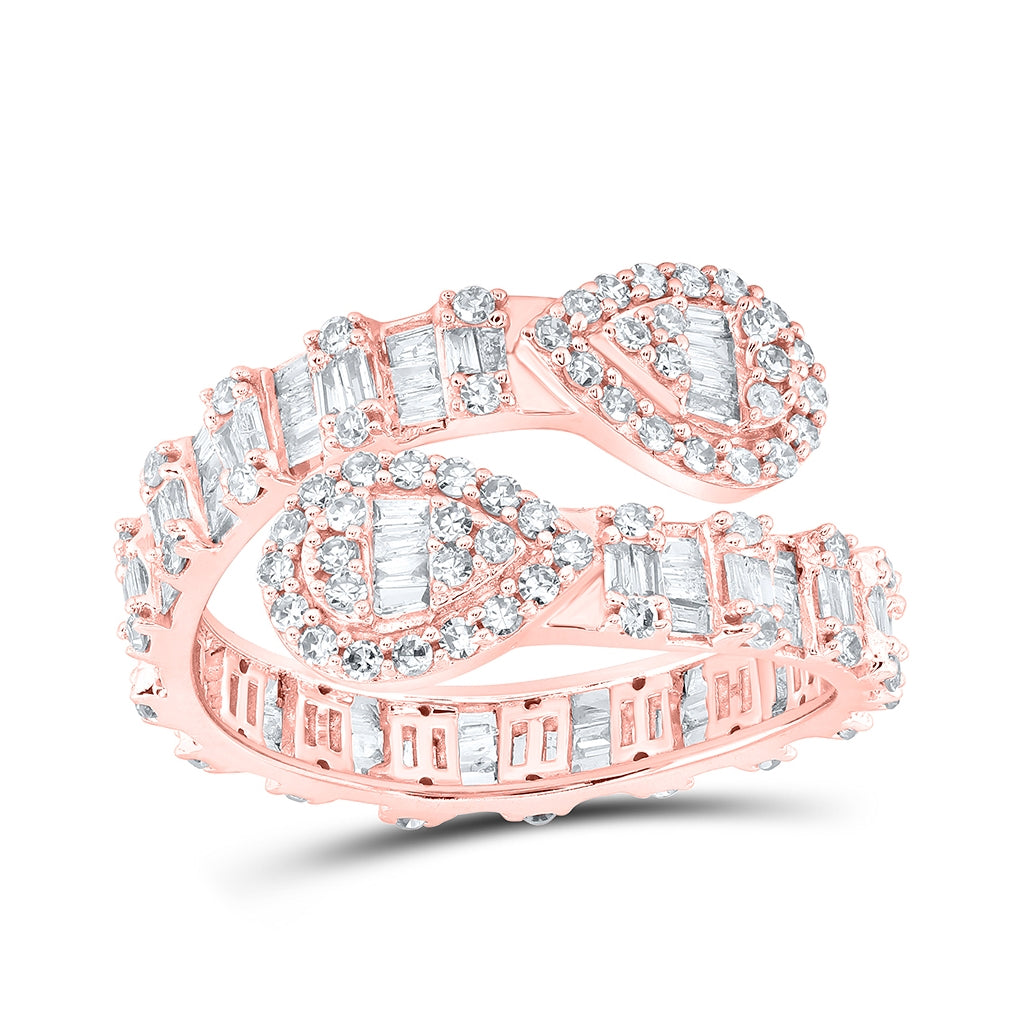 10K Yellow Or White Or Rose Gold Womens Baguette Diamond Pear Cuff Band Ring 1 Cttw, Womens Size: 5-10