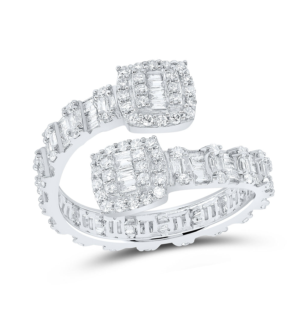 10K White Or Yellow Gold Womens Baguette Diamond Cushion Cuff Band Ring , Womens Size: 5-10