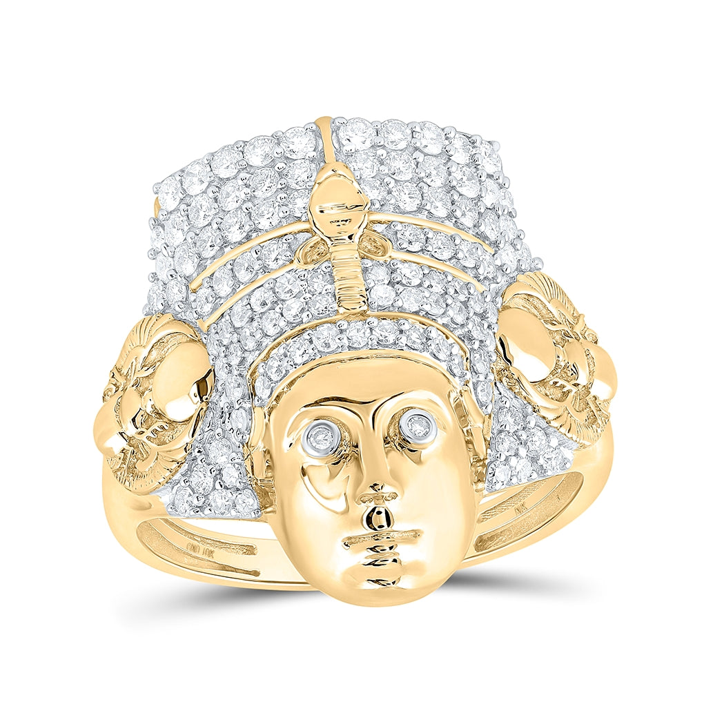 10K Yellow Gold Mens Round Diamond Pharaoh Fashion Ring 1 Cttw, Mens Size: 7-13