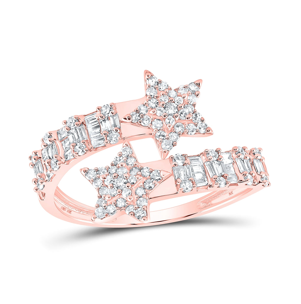 10K Yellow Or White Or Rose Gold Womens Round Diamond Star Cuff Band Ring , Womens Size: 5-10