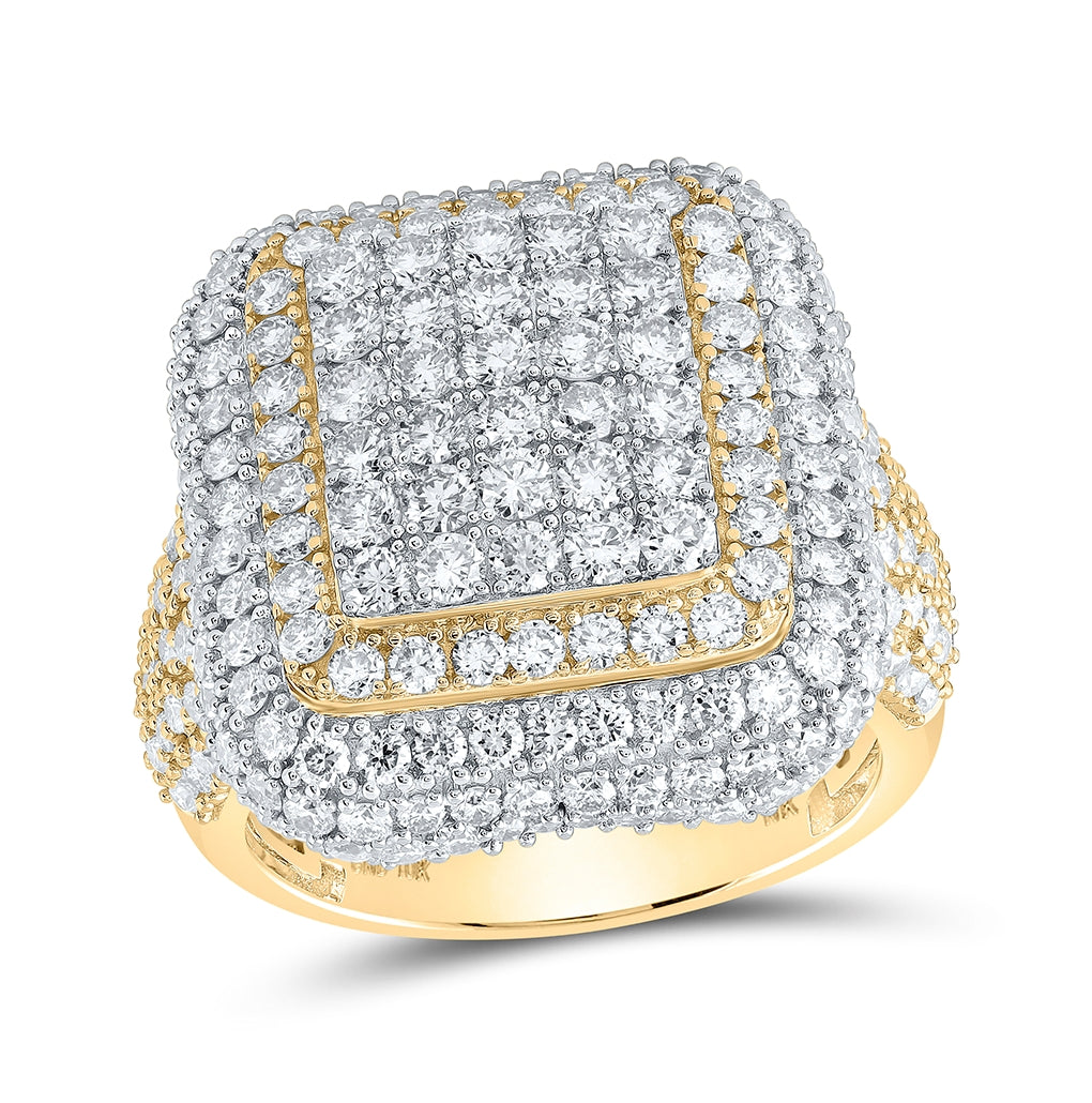 10K Yellow Gold Mens Round Diamond Square Ring 4-7/8ctw, Mens Size: 7-13