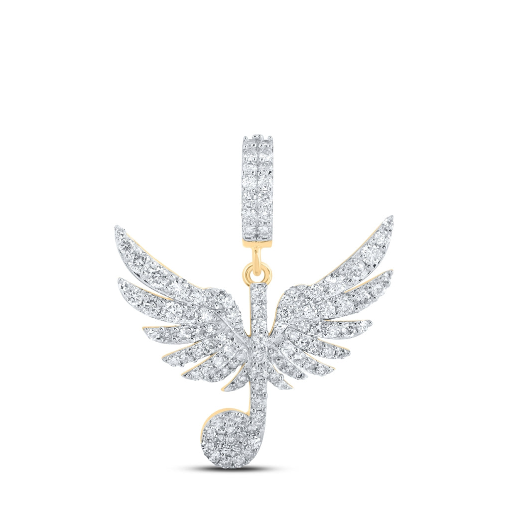 10K Yellow Gold Mens Round Diamond Wing Music Note Treble Charm Pendant 1 Cttw