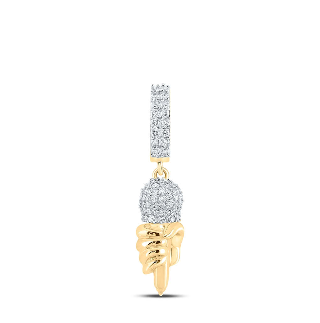 10K Yellow Gold Mens Round Diamond Mic Microphone Charm Pendant 3/4 Cttw
