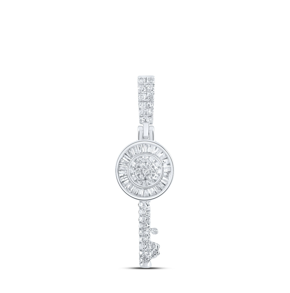 Sterling Silver Womens Round Diamond Key Pendant 3/8ctw
