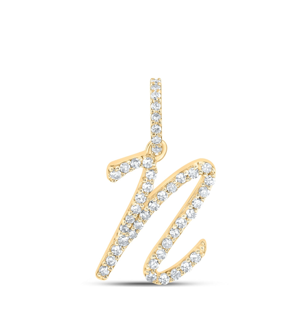 10K Yellow Or White Or Rose Gold Womens Round Diamond A Initial Letter Pendant 1/6 Cttw, Length: 0.7 In, Width: 0.34 In