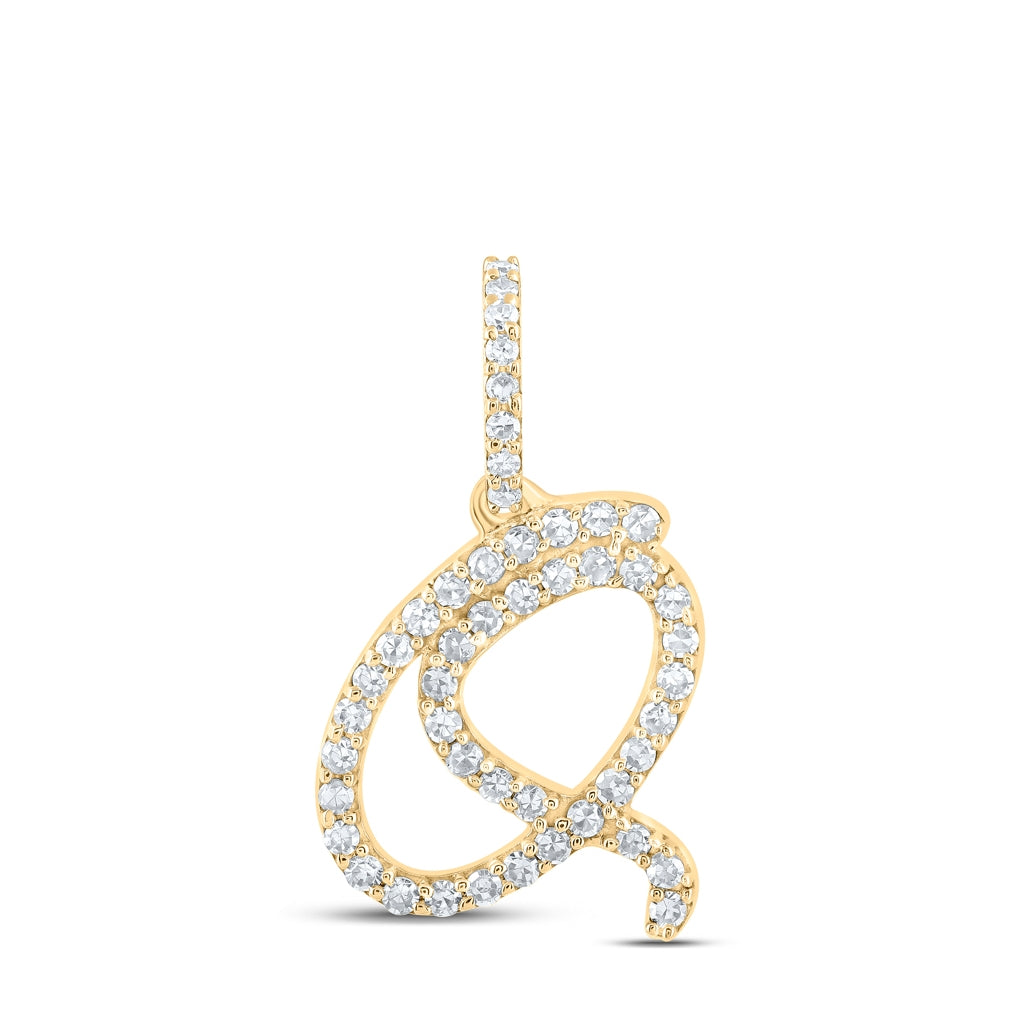 10K Yellow Or White Or Rose Gold Womens Round Diamond A Initial Letter Pendant 1/6 Cttw, Length: 0.7 In, Width: 0.34 In