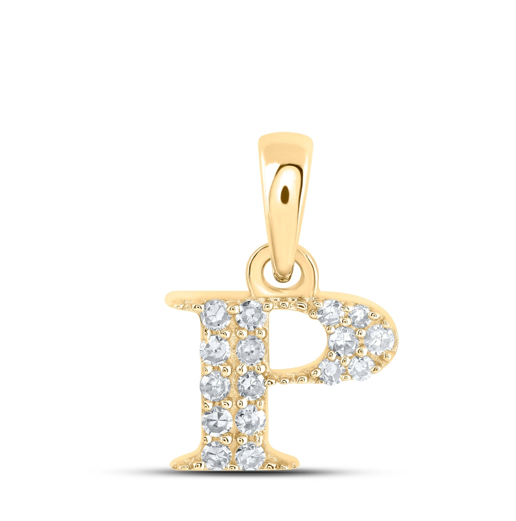 10K Yellow Or White Or Rose Gold Womens Round Diamond Initial Letter Pendant, Length: 0.43 In, Width: 0.29 In