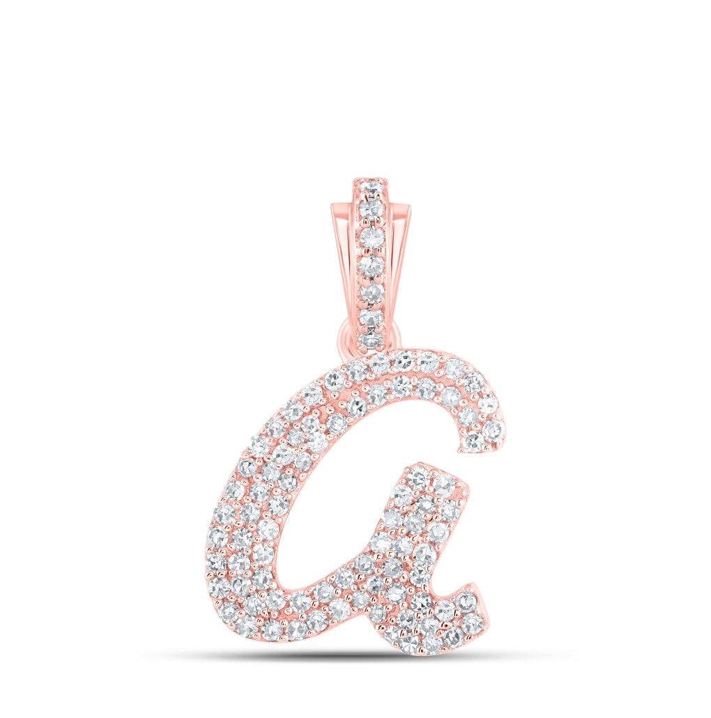10K Yellow Or White or Rose Gold Womens Round Diamond Cursive Initial Letter Pendant, Length: 0.87 In, Width: 0.51 In