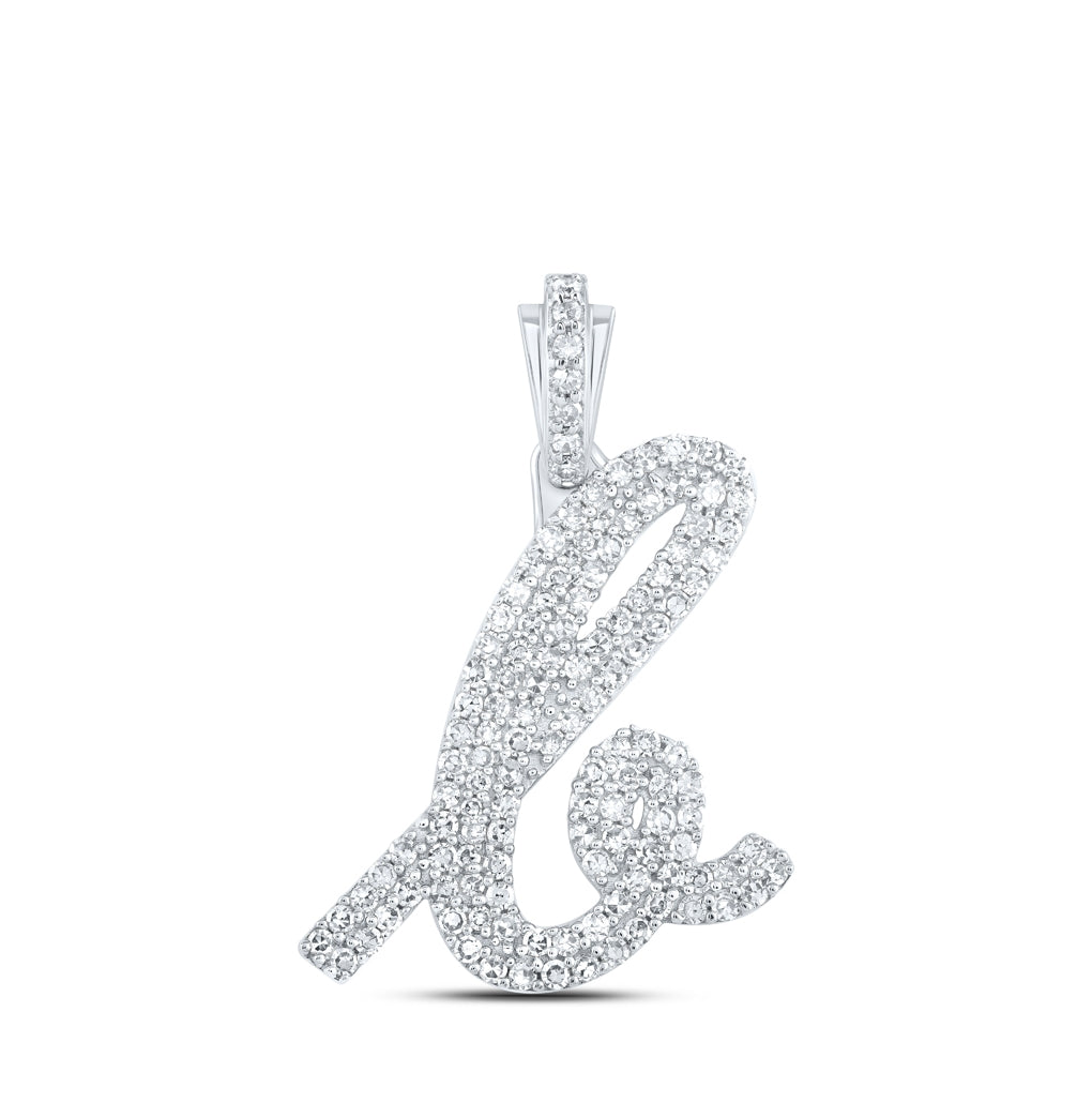 10K Yellow Or White or Rose Gold Womens Round Diamond Cursive Initial Letter Pendant, Length: 0.87 In, Width: 0.51 In
