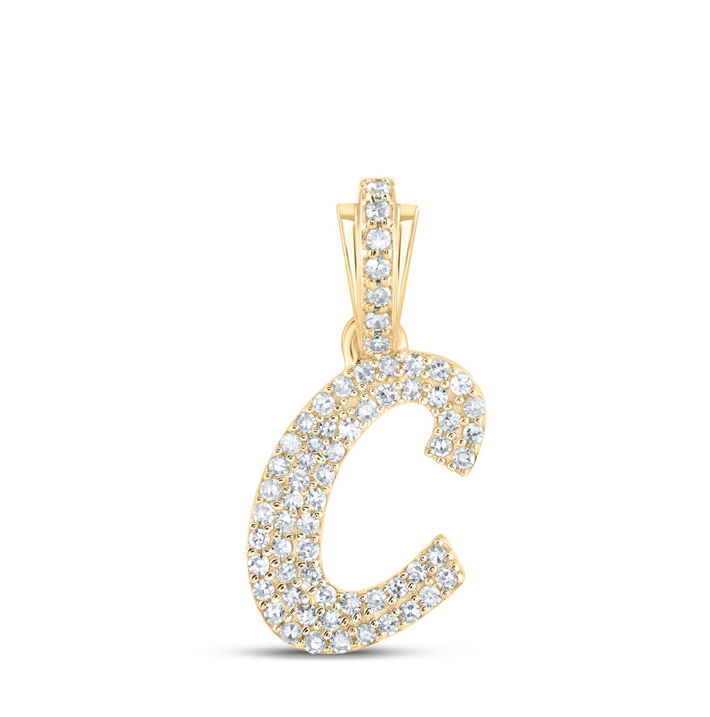 10K Yellow Or White or Rose Gold Womens Round Diamond Cursive Initial Letter Pendant, Length: 0.87 In, Width: 0.51 In