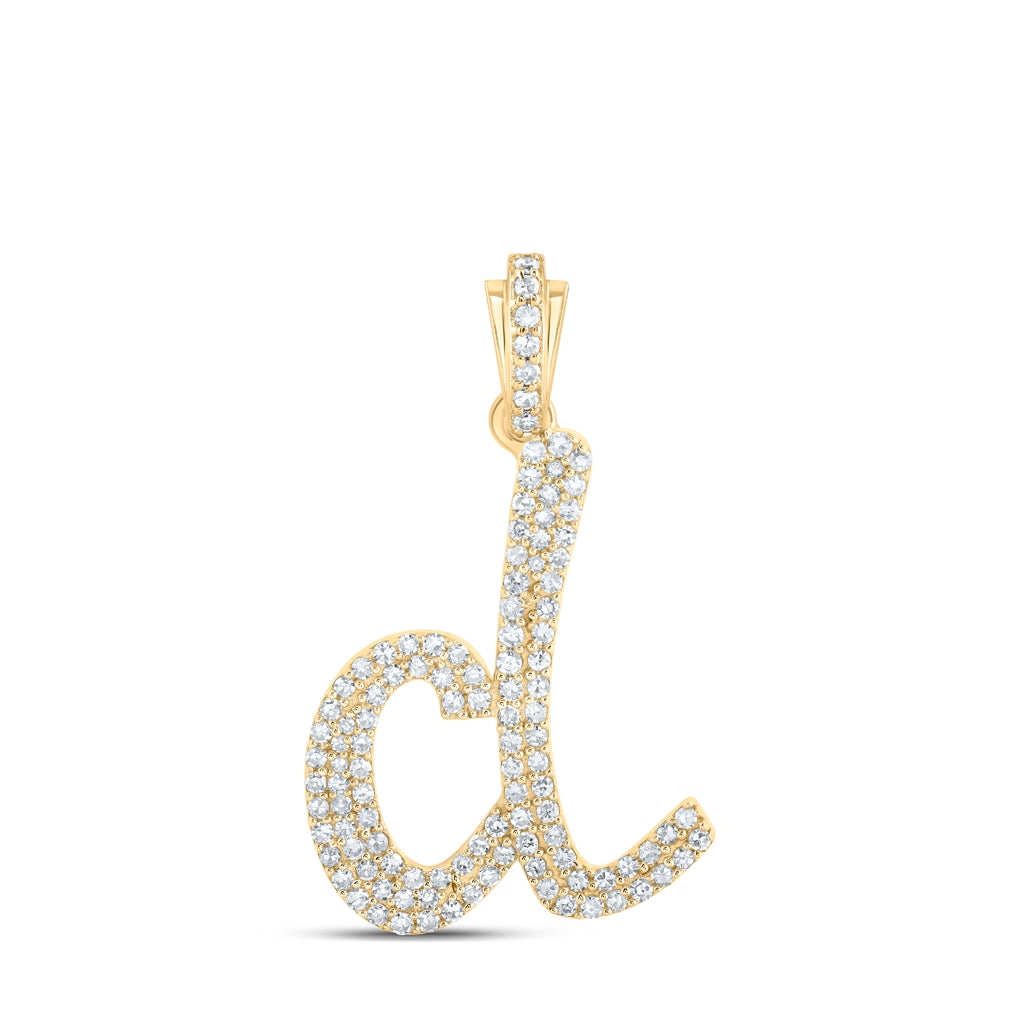 10K Yellow Or White or Rose Gold Womens Round Diamond Cursive Initial Letter Pendant, Length: 0.87 In, Width: 0.51 In