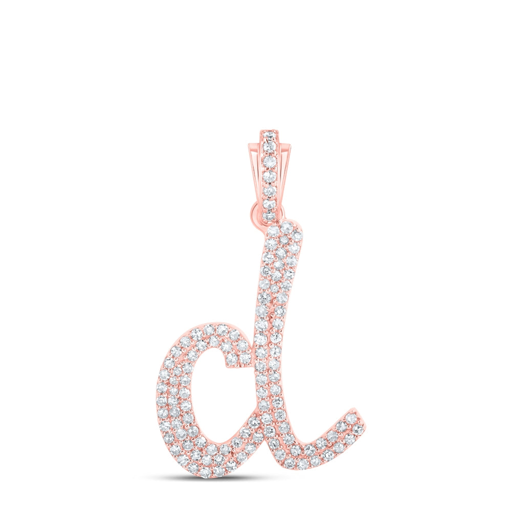 10K Yellow Or White or Rose Gold Womens Round Diamond Cursive Initial Letter Pendant, Length: 0.87 In, Width: 0.51 In
