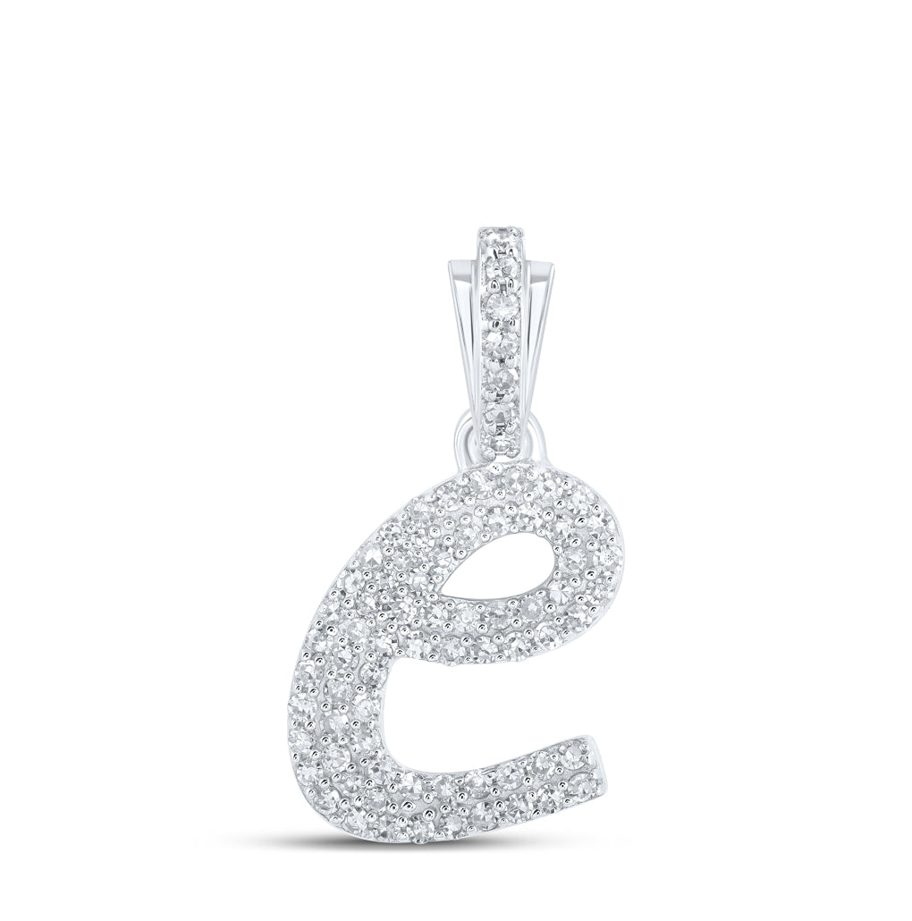 10K Yellow Or White or Rose Gold Womens Round Diamond Cursive Initial Letter Pendant, Length: 0.87 In, Width: 0.51 In