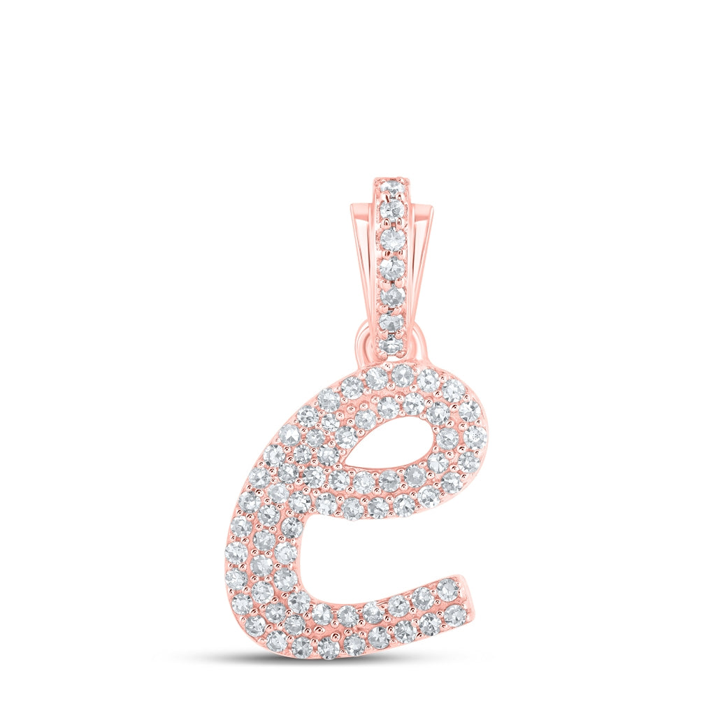 10K Yellow Or White or Rose Gold Womens Round Diamond Cursive Initial Letter Pendant, Length: 0.87 In, Width: 0.51 In