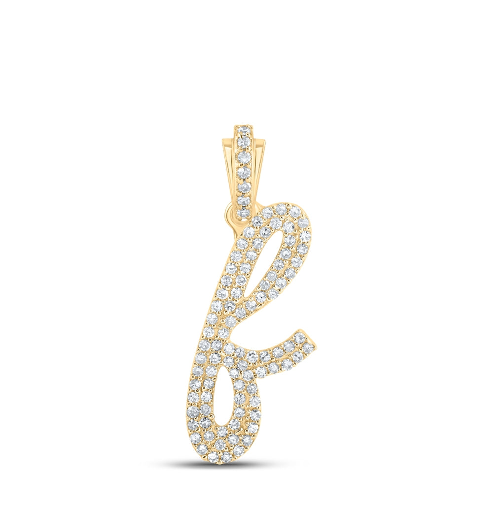 10K Yellow Or White or Rose Gold Womens Round Diamond Cursive Initial Letter Pendant, Length: 0.87 In, Width: 0.51 In