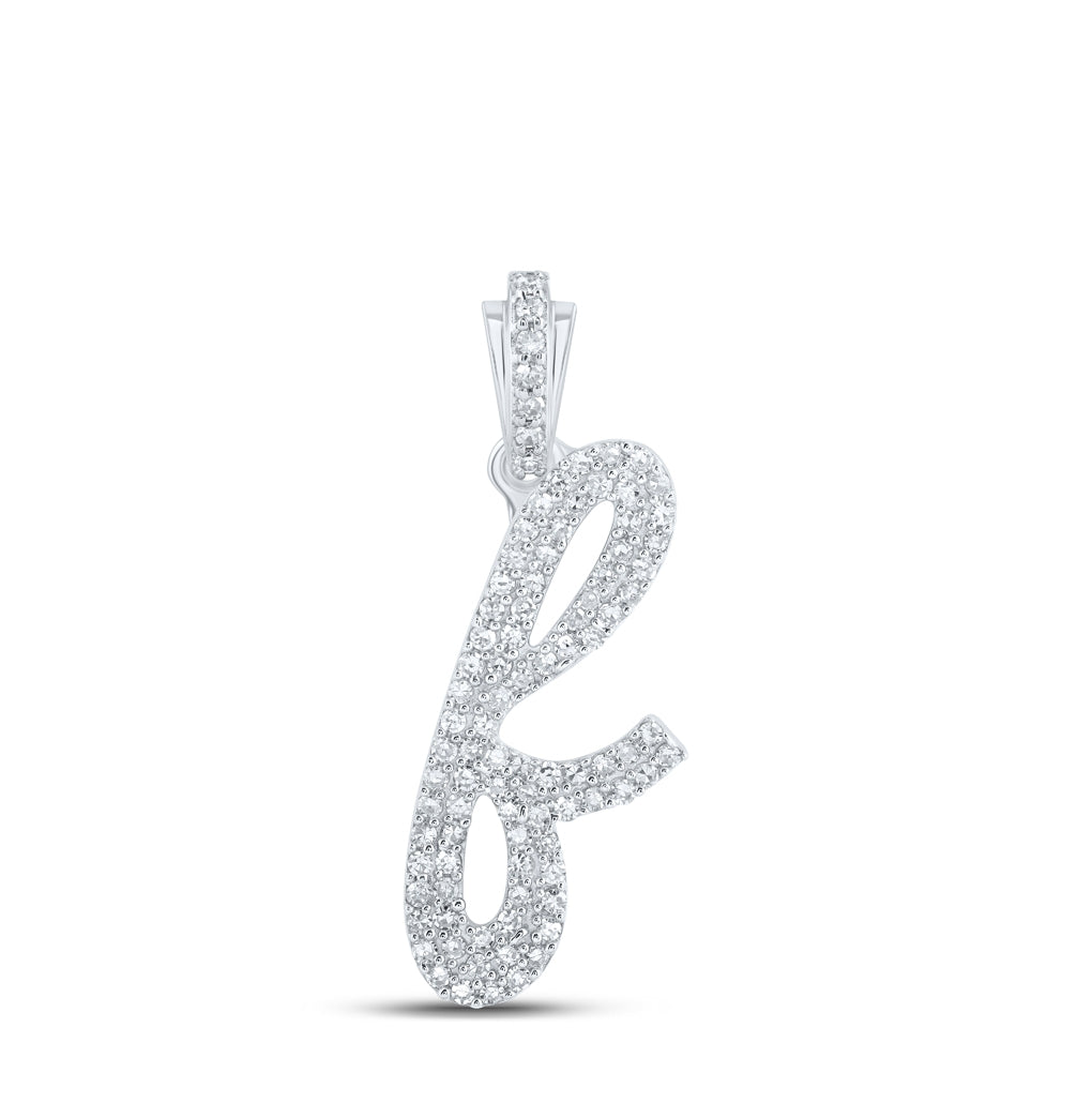 10K Yellow Or White or Rose Gold Womens Round Diamond Cursive Initial Letter Pendant, Length: 0.87 In, Width: 0.51 In