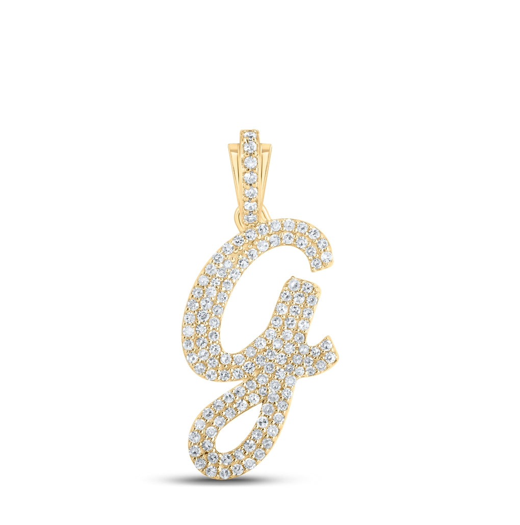 10K Yellow Or White or Rose Gold Womens Round Diamond Cursive Initial Letter Pendant, Length: 0.87 In, Width: 0.51 In