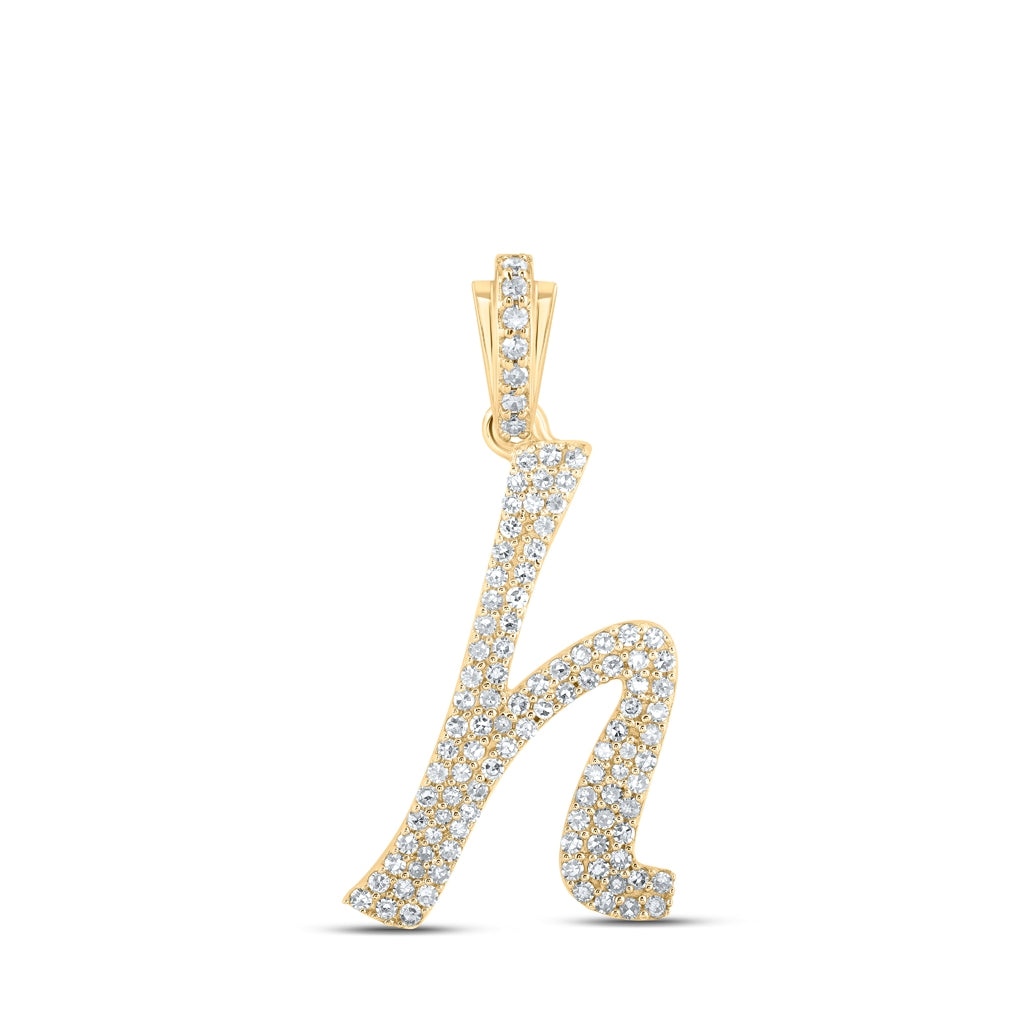 10K Yellow Or White or Rose Gold Womens Round Diamond Cursive Initial Letter Pendant, Length: 0.87 In, Width: 0.51 In