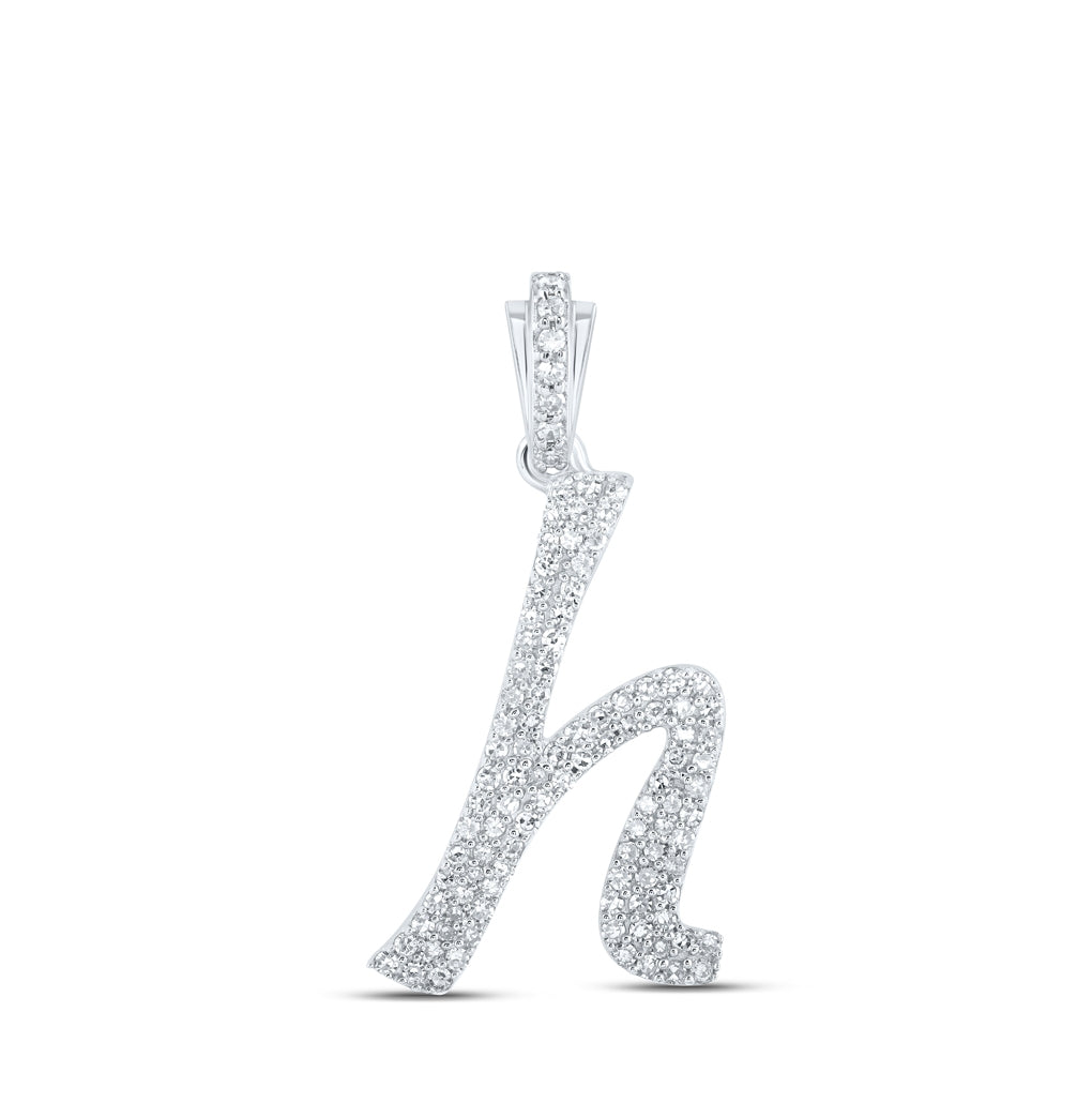 10K Yellow Or White or Rose Gold Womens Round Diamond Cursive Initial Letter Pendant, Length: 0.87 In, Width: 0.51 In