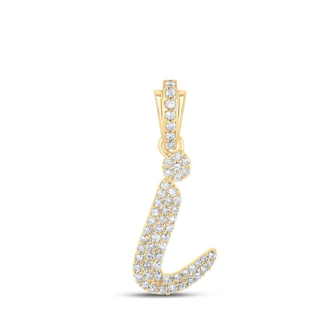 10K Yellow Or White or Rose Gold Womens Round Diamond Cursive Initial Letter Pendant, Length: 0.87 In, Width: 0.51 In