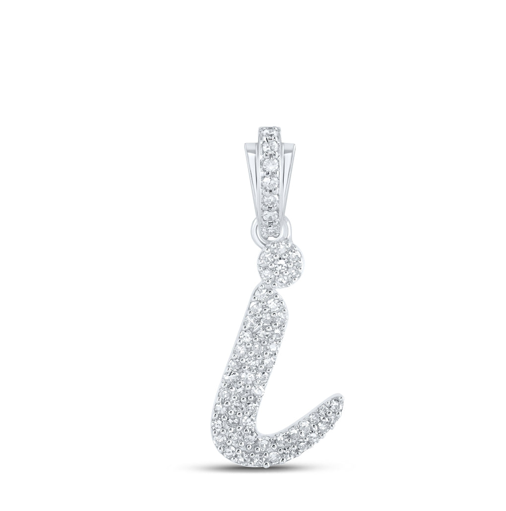 10K Yellow Or White or Rose Gold Womens Round Diamond Cursive Initial Letter Pendant, Length: 0.87 In, Width: 0.51 In