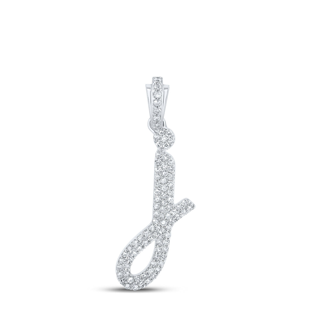 10K Yellow Or White or Rose Gold Womens Round Diamond Cursive Initial Letter Pendant, Length: 0.87 In, Width: 0.51 In