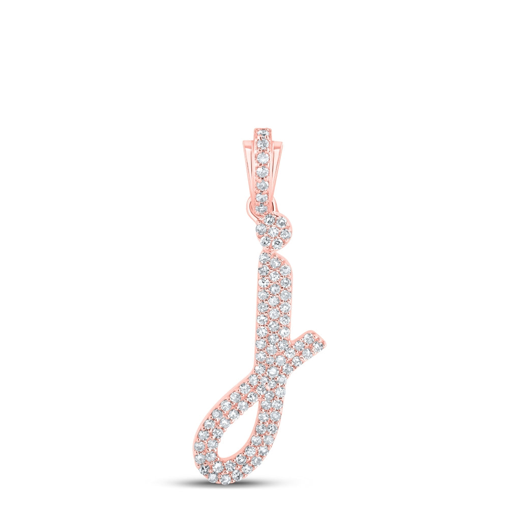 10K Yellow Or White or Rose Gold Womens Round Diamond Cursive Initial Letter Pendant, Length: 0.87 In, Width: 0.51 In