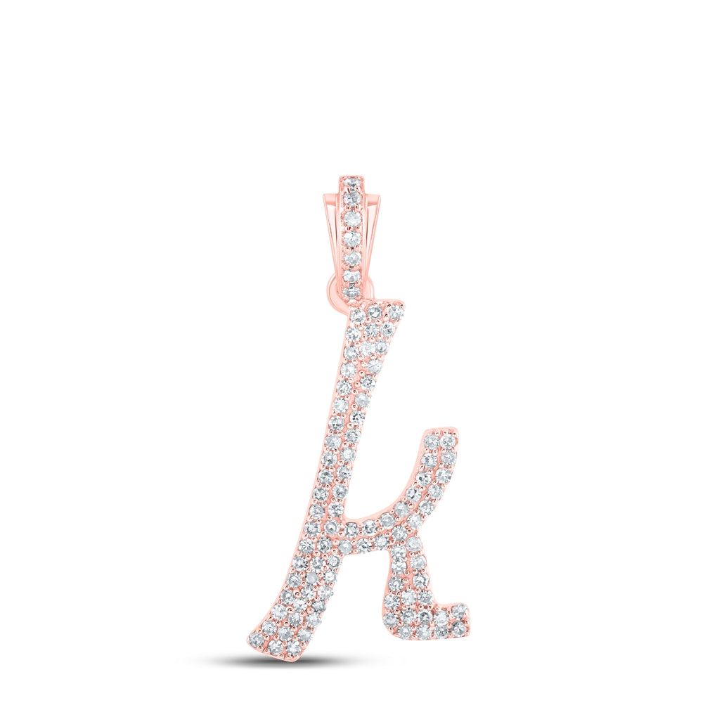 10K Yellow Or White or Rose Gold Womens Round Diamond Cursive Initial Letter Pendant, Length: 0.87 In, Width: 0.51 In