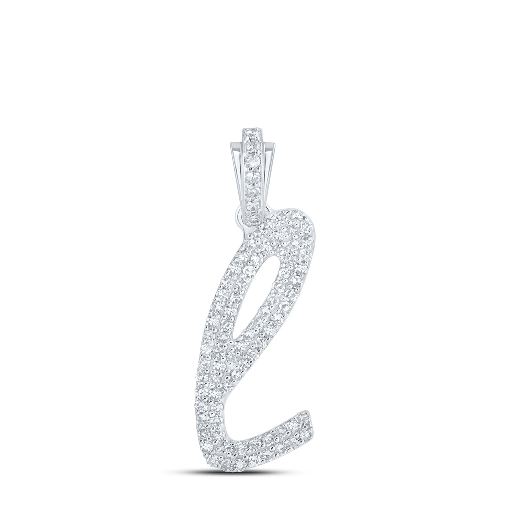 10K Yellow Or White or Rose Gold Womens Round Diamond Cursive Initial Letter Pendant, Length: 0.87 In, Width: 0.51 In