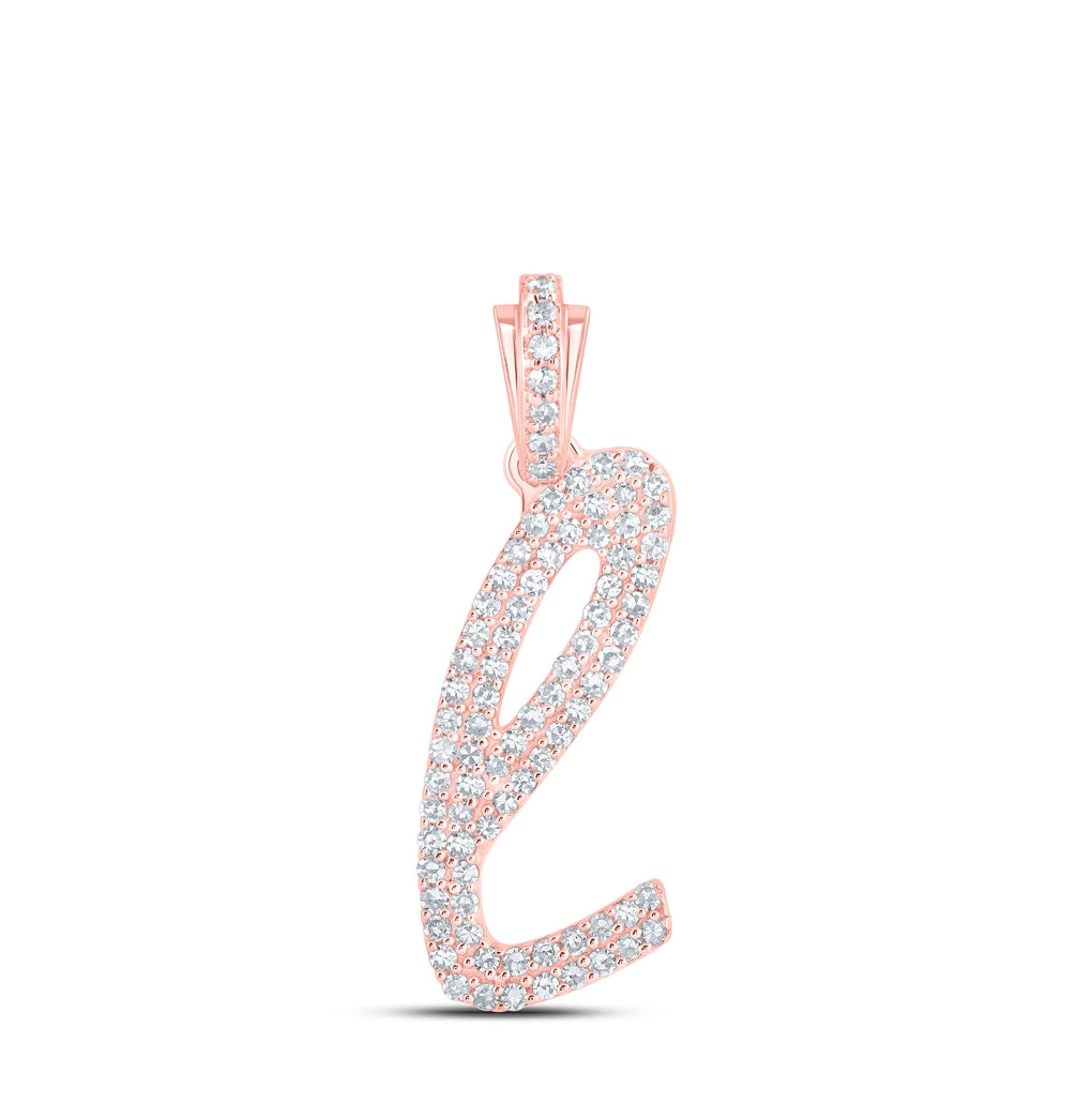 10K Yellow Or White or Rose Gold Womens Round Diamond Cursive Initial Letter Pendant, Length: 0.87 In, Width: 0.51 In