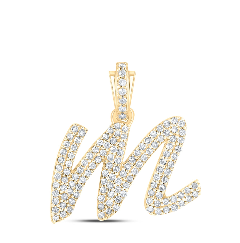 10K Yellow Or White or Rose Gold Womens Round Diamond Cursive Initial Letter Pendant, Length: 0.87 In, Width: 0.51 In