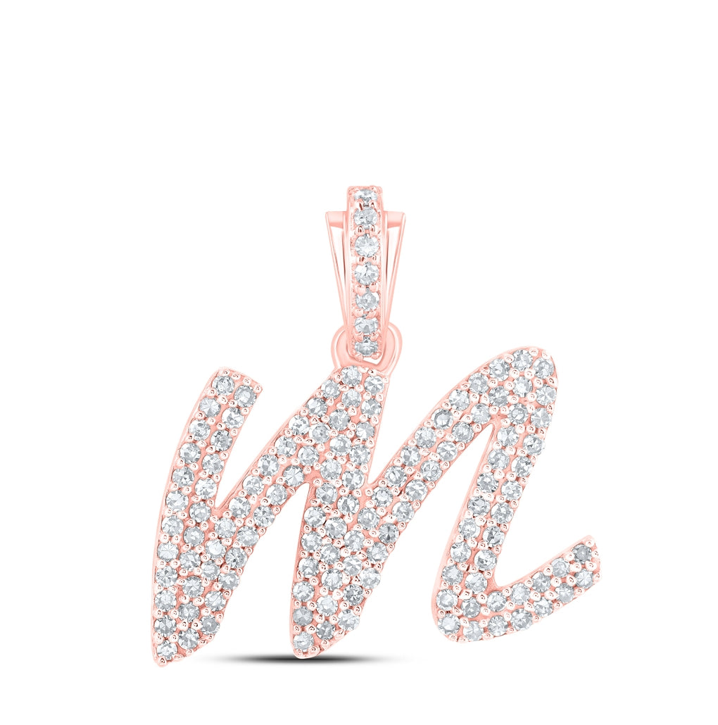 10K Yellow Or White or Rose Gold Womens Round Diamond Cursive Initial Letter Pendant, Length: 0.87 In, Width: 0.51 In