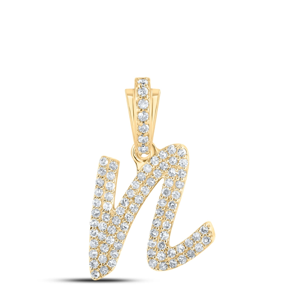 10K Yellow Or White or Rose Gold Womens Round Diamond Cursive Initial Letter Pendant, Length: 0.87 In, Width: 0.51 In