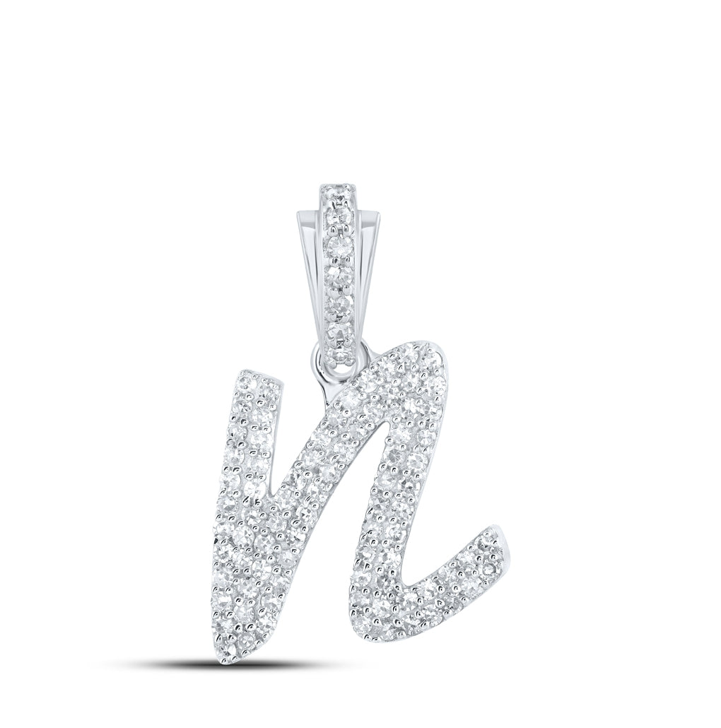 10K Yellow Or White or Rose Gold Womens Round Diamond Cursive Initial Letter Pendant, Length: 0.87 In, Width: 0.51 In
