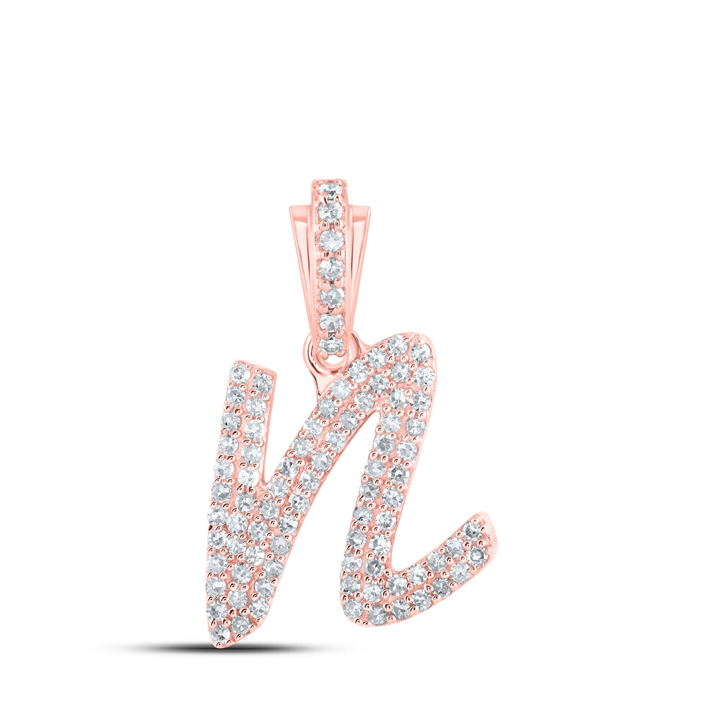 10K Yellow Or White or Rose Gold Womens Round Diamond Cursive Initial Letter Pendant, Length: 0.87 In, Width: 0.51 In