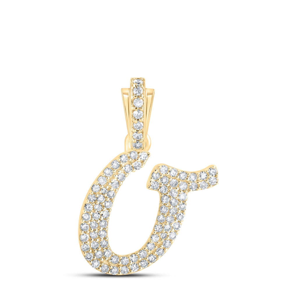 10K Yellow Or White or Rose Gold Womens Round Diamond Cursive Initial Letter Pendant, Length: 0.87 In, Width: 0.51 In