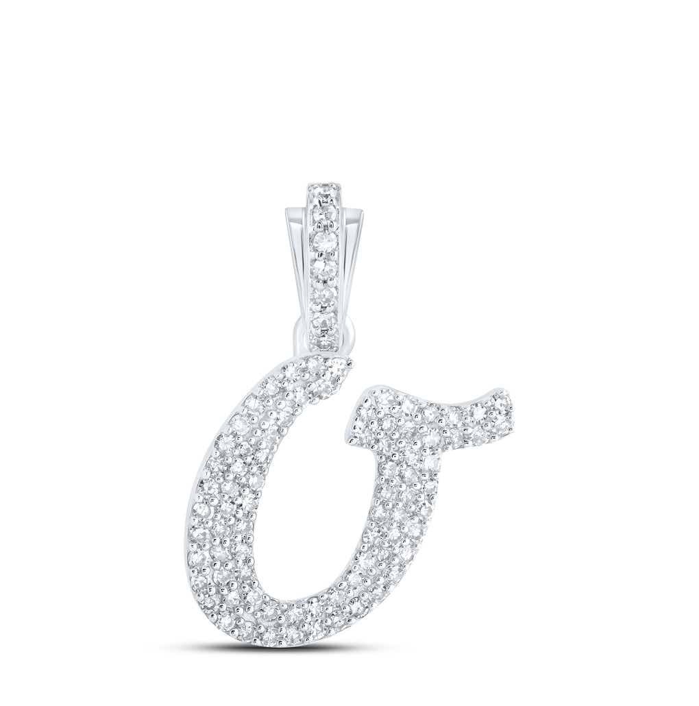 10K Yellow Or White or Rose Gold Womens Round Diamond Cursive Initial Letter Pendant, Length: 0.87 In, Width: 0.51 In