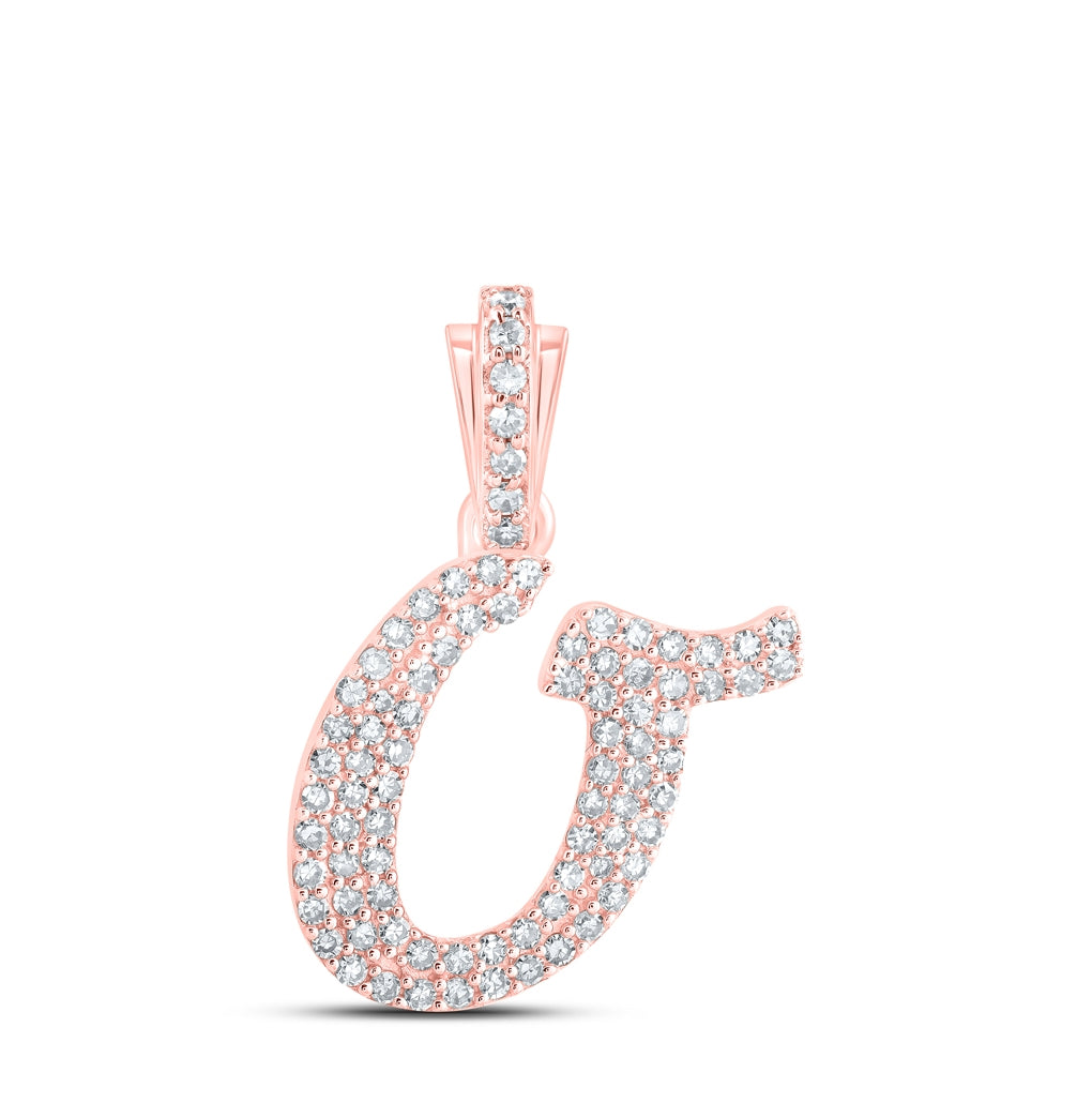 10K Yellow Or White or Rose Gold Womens Round Diamond Cursive Initial Letter Pendant, Length: 0.87 In, Width: 0.51 In