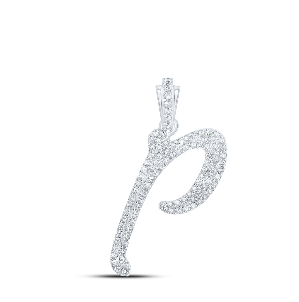 10K Yellow Or White or Rose Gold Womens Round Diamond Cursive Initial Letter Pendant, Length: 0.87 In, Width: 0.51 In