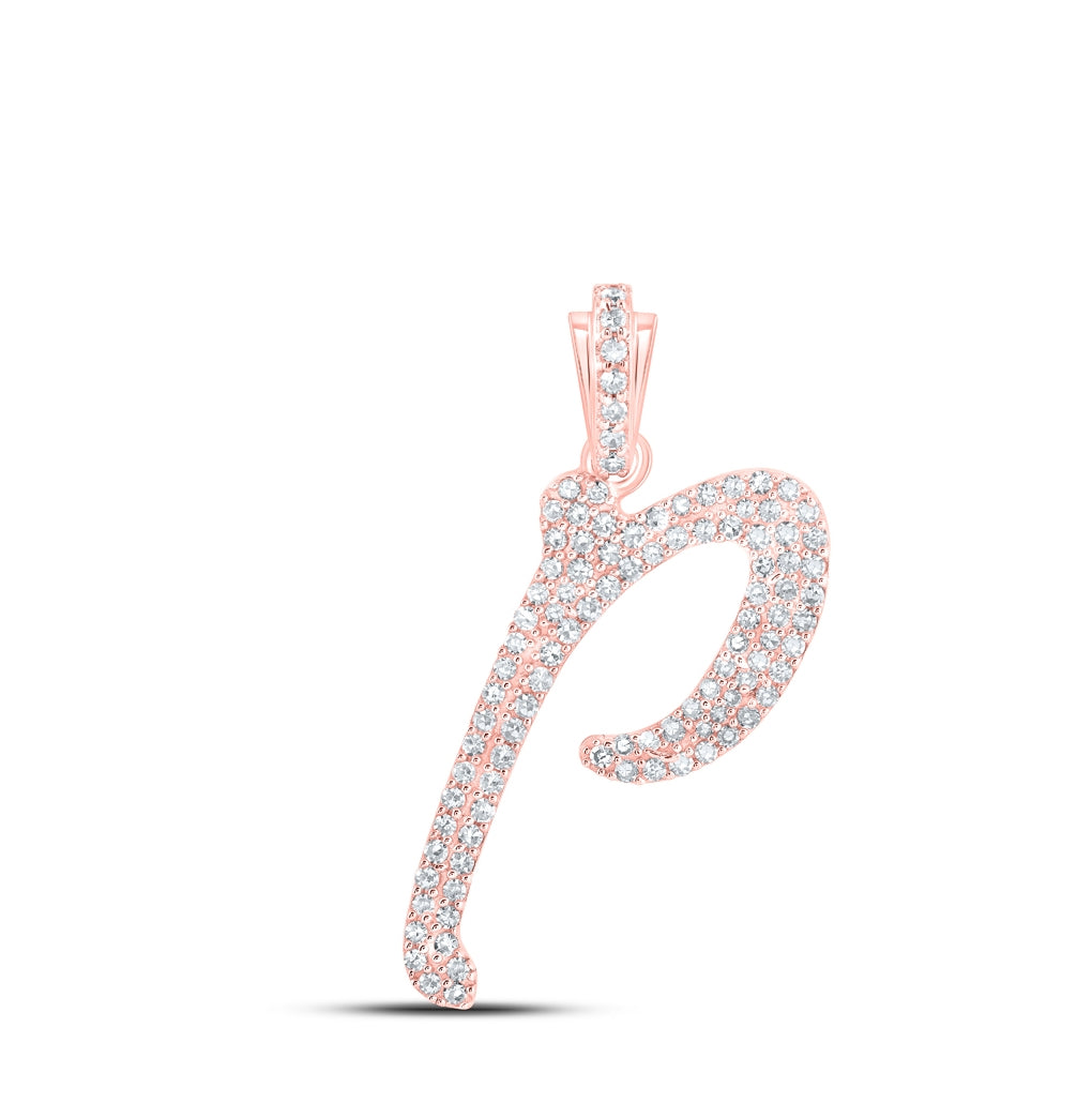 10K Yellow Or White or Rose Gold Womens Round Diamond Cursive Initial Letter Pendant, Length: 0.87 In, Width: 0.51 In
