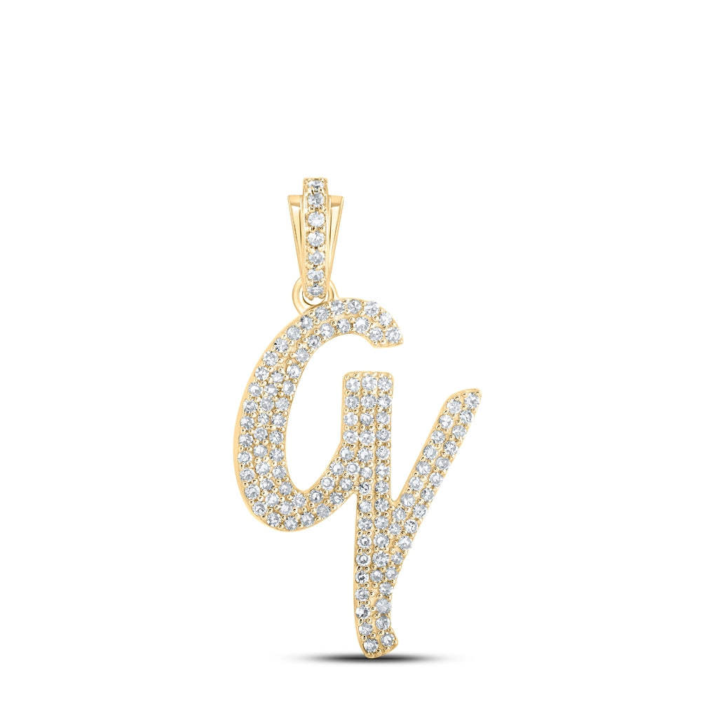 10K Yellow Or White or Rose Gold Womens Round Diamond Cursive Initial Letter Pendant, Length: 0.87 In, Width: 0.51 In