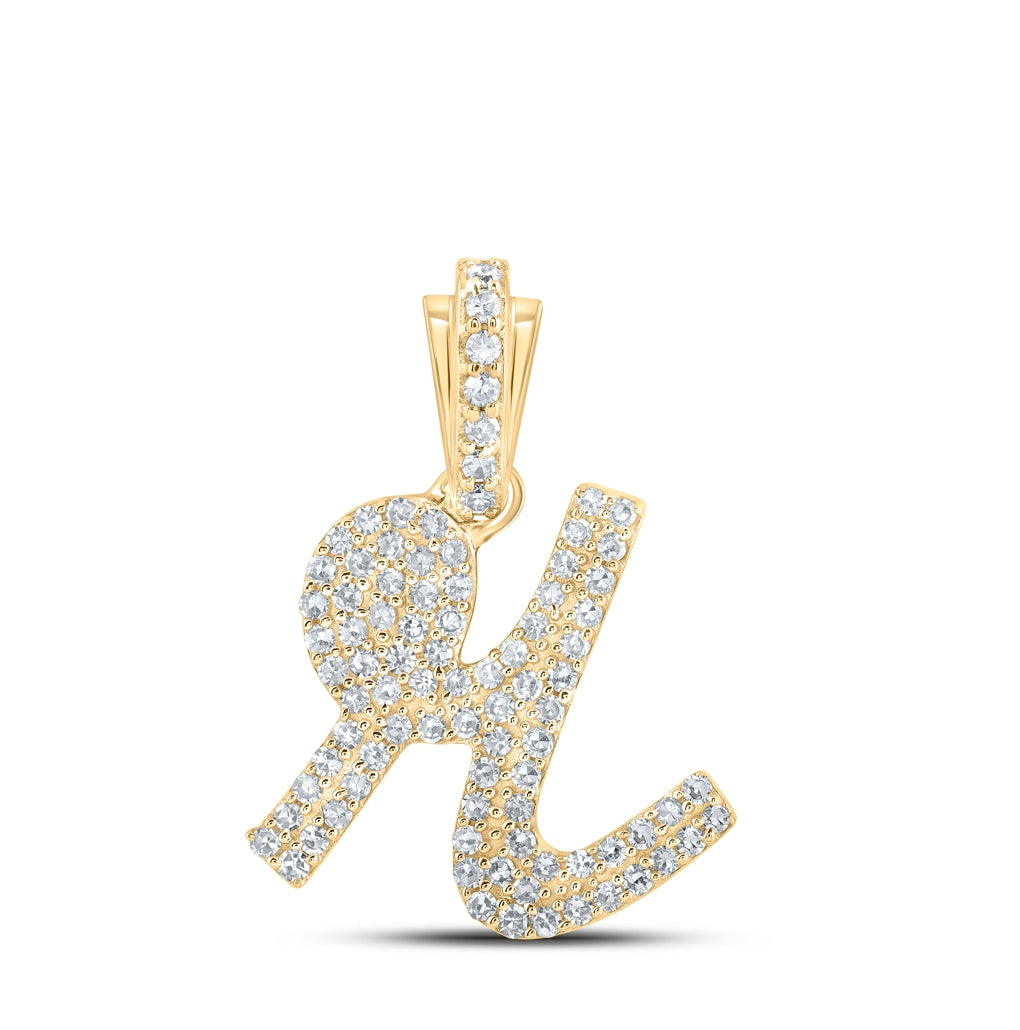 10K Yellow Or White or Rose Gold Womens Round Diamond Cursive Initial Letter Pendant, Length: 0.87 In, Width: 0.51 In