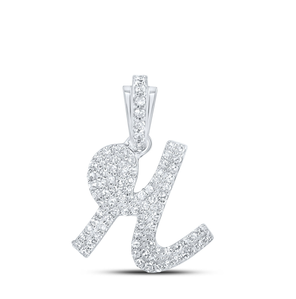 10K Yellow Or White or Rose Gold Womens Round Diamond Cursive Initial Letter Pendant, Length: 0.87 In, Width: 0.51 In