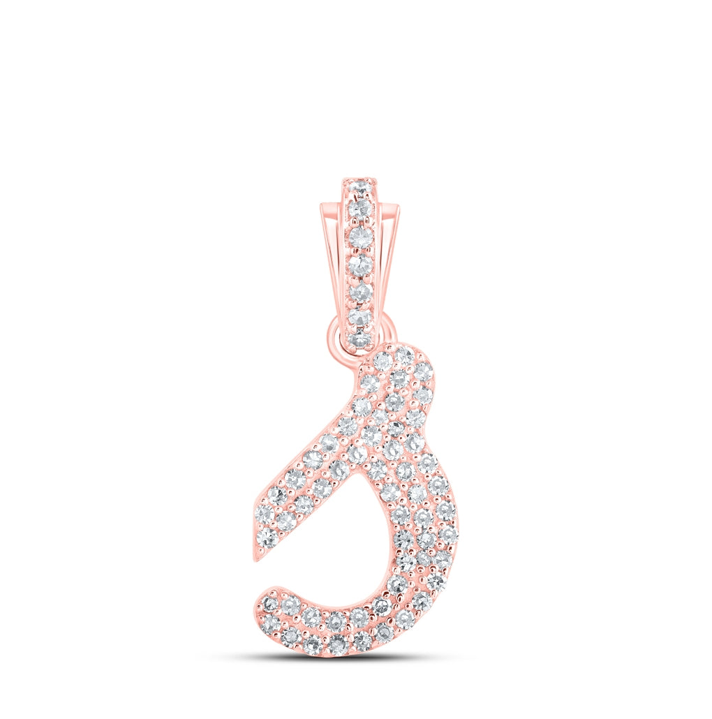 10K Yellow Or White or Rose Gold Womens Round Diamond Cursive Initial Letter Pendant, Length: 0.87 In, Width: 0.51 In