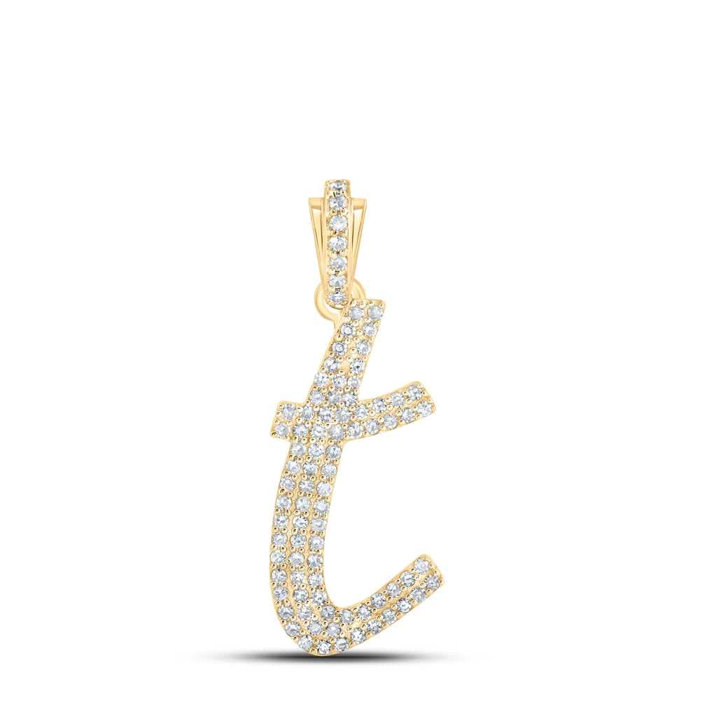 10K Yellow Or White or Rose Gold Womens Round Diamond Cursive Initial Letter Pendant, Length: 0.87 In, Width: 0.51 In