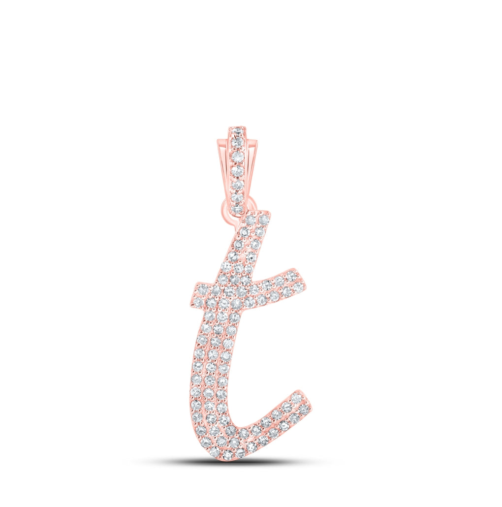 10K Yellow Or White or Rose Gold Womens Round Diamond Cursive Initial Letter Pendant, Length: 0.87 In, Width: 0.51 In