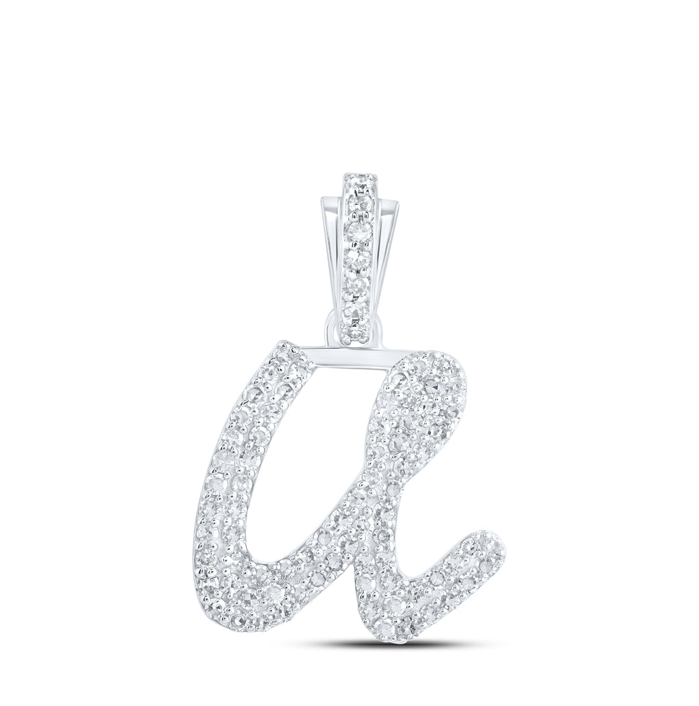 10K Yellow Or White or Rose Gold Womens Round Diamond Cursive Initial Letter Pendant, Length: 0.87 In, Width: 0.51 In