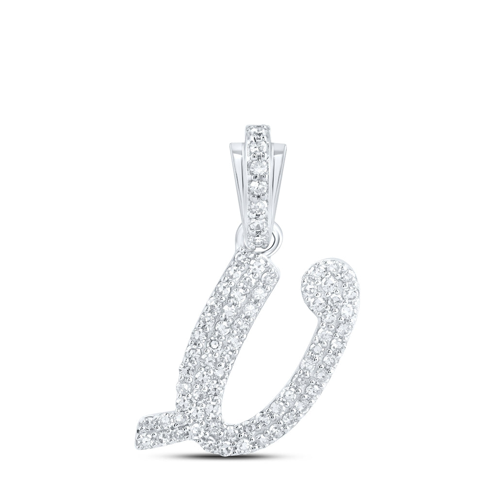 10K Yellow Or White or Rose Gold Womens Round Diamond Cursive Initial Letter Pendant, Length: 0.87 In, Width: 0.51 In