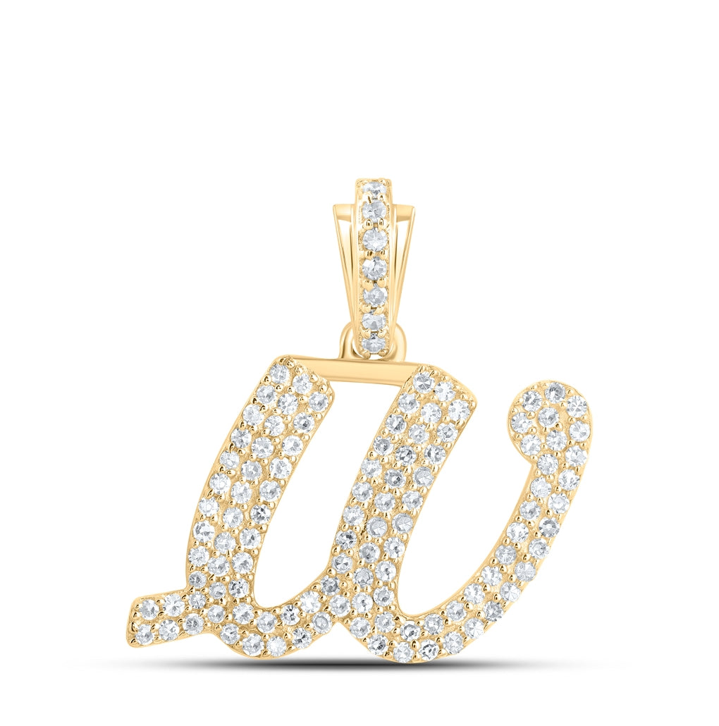 10K Yellow Or White or Rose Gold Womens Round Diamond Cursive Initial Letter Pendant, Length: 0.87 In, Width: 0.51 In